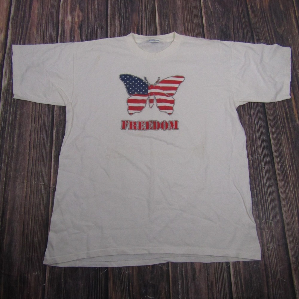 Vintage All Sport Freedom Shirt Mens XL White USA‎ Flag Single Stitch Tee
